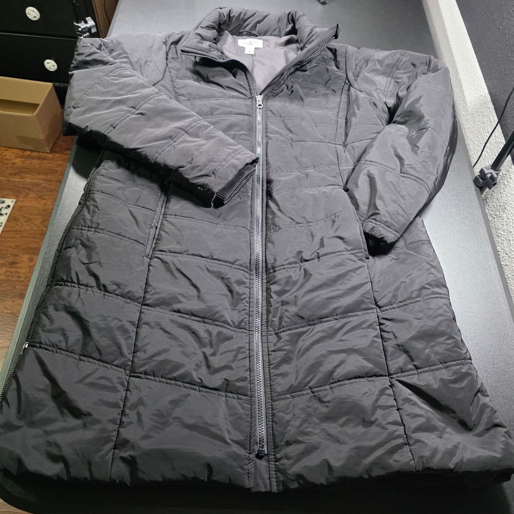 Motherhood Maternity Black Puffer Coat Long Quilted Winter Jacket Large *